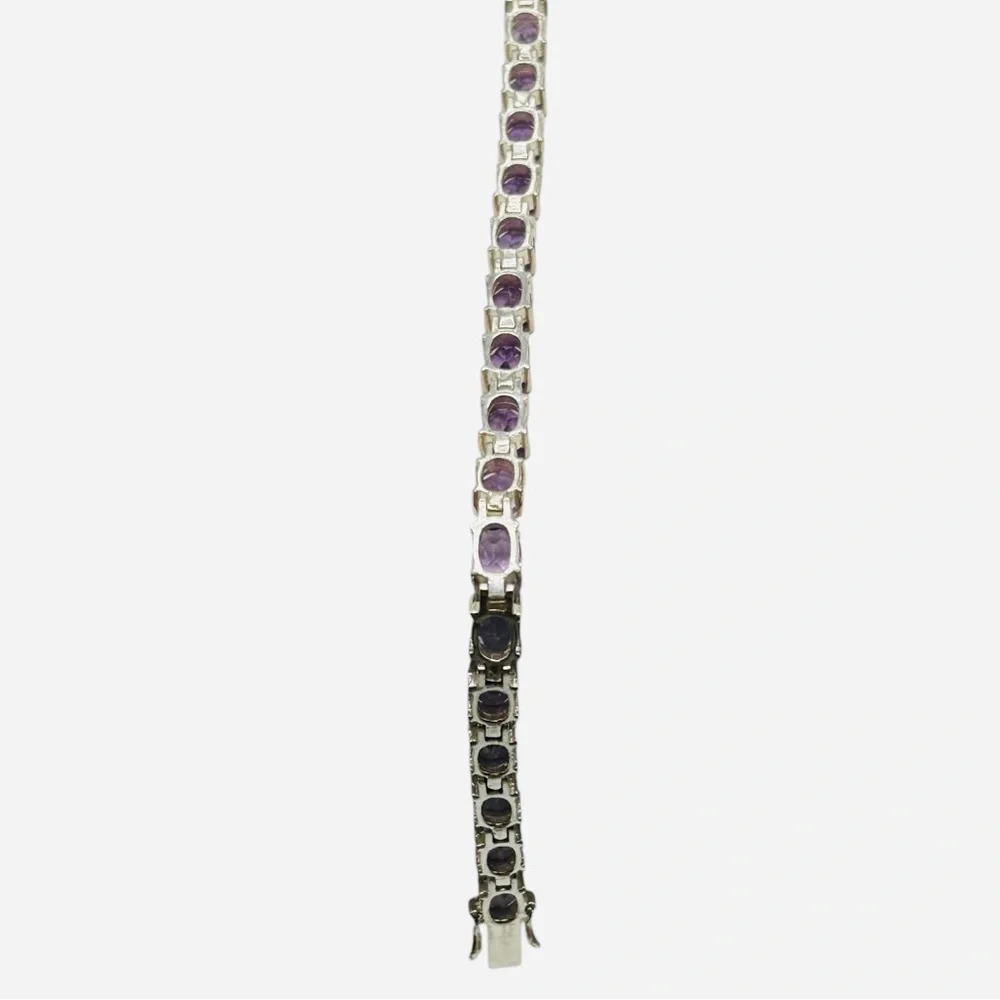 Lovely Genuine Amethyst Sterling Silver Tennis Bracelet